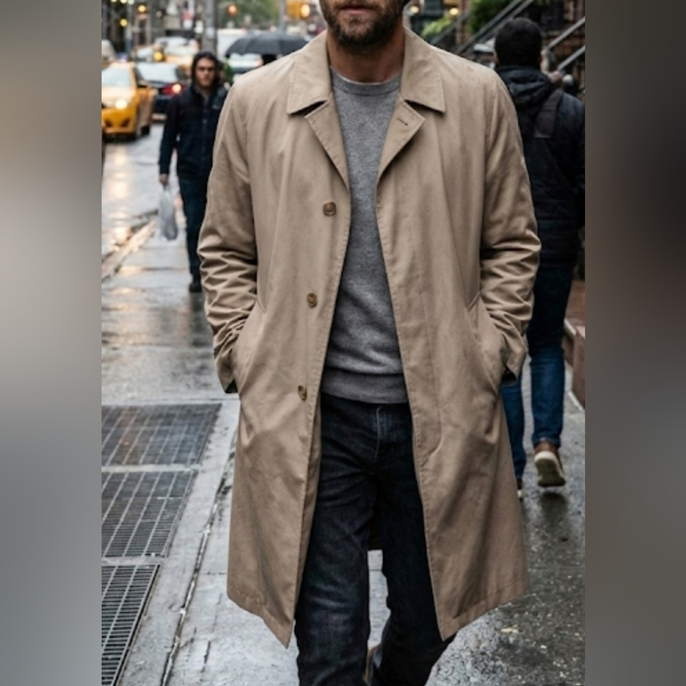 Botany 500 WeatherTopper Men VTG Tan Classic Trench Coat Streetwear Normcore